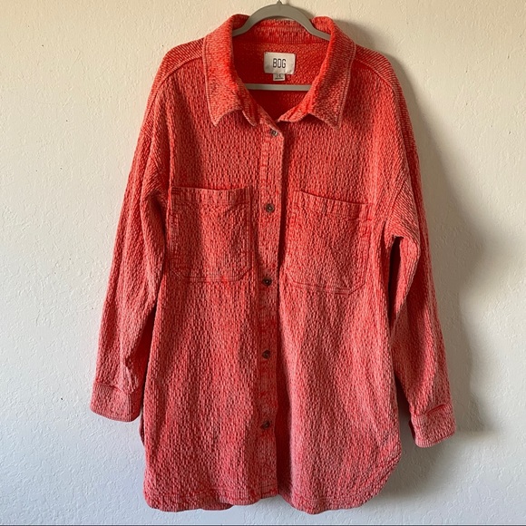 BDG Urban Outfitters Womens Size L Jacket Neon Pink Button Down Collared Sweater - Picture 2 of 13